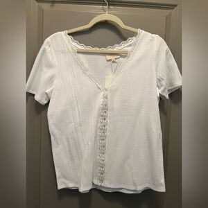 Sezane Ivory Lace V-Neck Blouse NWT